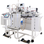 Máquina de costura para visera plana con doble área de trabajo