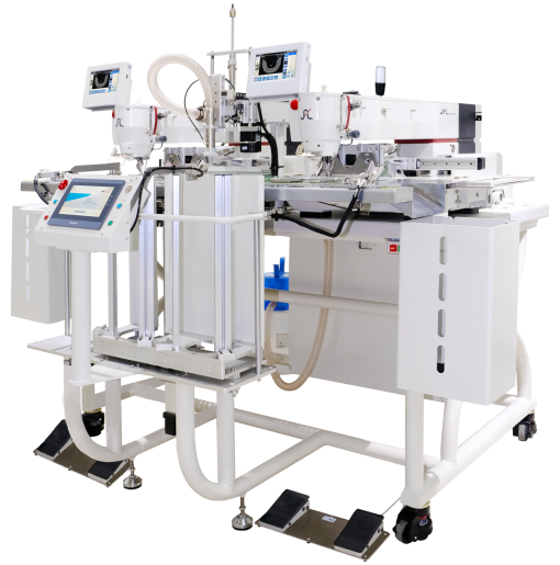 Máquina de costura para visera plana con doble área de trabajo